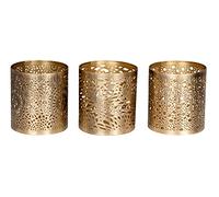 levandeo Lot de 3 photophores H11 cm - En métal doré - Décoration de table orientale - Décoration de table industrielle - Bougeoirs