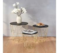 levandeo Lot de 3 tables d'appoint en métal avec panier métallique doré et noir - Table basse avec couvercle de rangement - Table décorative