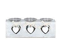levandeo Photophore 24 x 8 x 7 cm 3 bougies en bois shabby chic vintage cœur décoratif verre bougeoir romantique cadeau