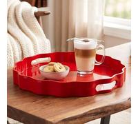 levandeo Plateau décoratif rouge 33 cm rond ondulé pour bougie Noël | Assiette décorative ondulée. Plateau de service rouge. Décoration pour bougie avec poignées. Décoration de Noël