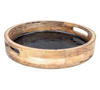 levandeo Plateau rond de 35 cm en bois de manguier, gris nacré, plateau de service, plateau de service, décoration de table