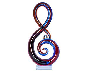 levandeo Sculpture en verre de 35 cm de haut - Motif e sol - Bleu et rouge - Décoration unique