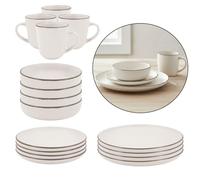 levandeo Service de table combiné 16 pièces pour 4 personnes, en faïence, blanc crème, avec saladier, assiettes et assiettes passent au micro-ondes, au lave-vaisselle, design moderne