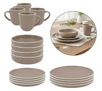 levandeo Service de table combiné 16 pièces pour 4 personnes, en faïence, motif moka, saladier, assiettes, passe au micro-ondes, au lave-vaisselle, design moderne