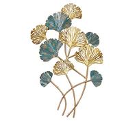 levandeo Tableau mural en métal - 48 x 76 cm - Ginkgo doré et bleu - Décoration murale