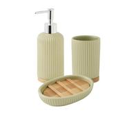 LEVASSEUR Set Salle de Bain strié 3 pièces céramique Bambou Tilleul