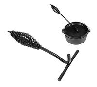 Lève-couvercle de four hollandais en fonte de 19,5 cm avec poignée en spirale pour accessoires de cuisine en plein air, finition noire