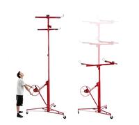 Lève-plaques de plâtre pour cloisons sèches et plafonds : charge max. 68 kg, hauteur de travail 140-350 cm, inclinaison à 60°, pliable avec 3 roues verrouillables pour un transport facile