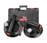 Lève-vitre haute performance 200 kg - 2 ventouses sous vide de 8" avec manomètre et mallette de transport pour carrelage, granit et surfaces lisses