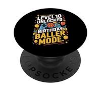 Level 10 Unlocked Birthday Baller Mode Video Game Controller PopSockets PopGrip Adhésif