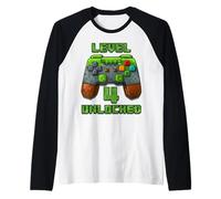 Level 4 Years T-Shirt débloqué pour 4e Anniversaire Manche Raglan