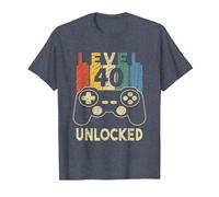 Level 40 Unlocked Video Gamer T-Shirt, Homme, Bleu Chiné, M