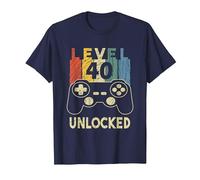 Level 40 Unlocked Video Gamer T-Shirt, Homme, Bleu Marine, 6XL