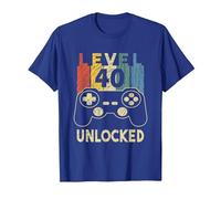Level 40 Unlocked Video Gamer T-Shirt, Homme, Bleu Royal, M
