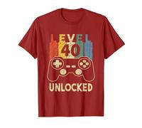 Level 40 Unlocked Video Gamer T-Shirt, Homme, Canneberge, M