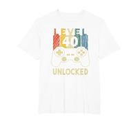Level 40 Unlocked Video Gamer T-Shirt, Homme Grandes Tailles, Blanc, 6X Tall