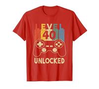 Level 40 Unlocked Video Gamer T-Shirt, Homme, Rouge, M