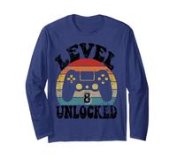 Level Eight Unlocked 8th Birthday Tee Video Game 8 Year Old Manche Longue