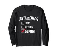 Level of Chaos Gemini Boîte à Cocher avec Citation Amusante du Zodiaque Manche Longue
