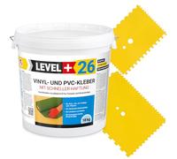 Level Plus Lot de 26 tubes de colle vinyle PVC LVT CV Panneaux Tapis 12 kg Revêtement de sol Flex Colle de sol sans solvant Adhérence rapide + 2 spatules dentées