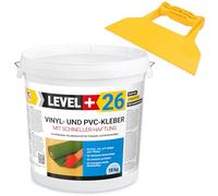 Level Plus Lot de 26 tubes de colle vinyle PVC LVT CV Panneaux Tapis 18 kg Revêtement de sol en vinyle flexible Colle de sol sans solvant Adhérence rapide + Kit de spatules à dents triangulaires