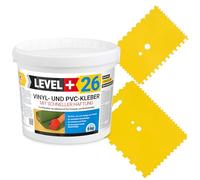 Level Plus Lot de 26 tubes de colle vinyle PVC LVT CV Panneaux Tapis 6 kg Revêtement de sol flexible Colle de sol sans solvant Adhérence rapide + 2 spatules dentées