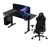 Level V2, Bureau électrique réglable 140x68 cm, gaming/télétravail, tapis XL, fauteuil Throne, bleu, Ultradesk