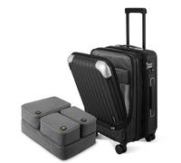 LEVEL8 Valise Bagage à Main Extensible avec Set de 4 organiseurs, 55cm Bagage à Main avec Compartiment pour Ordinateur Portable, ABS+PC Hardshell Spinner avec Serrure TSA, Noir