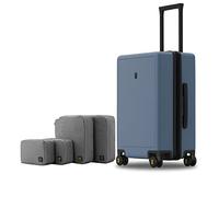 LEVEL8 Valise Cabine Élégance Mat Bagage à Main Trolley Rigide avec Organisateur de 4 Pièces, Valise de Voyage avec 4 roulettes Doubles Pivotantes et Serrure TSA, 55CM, 40L, Bleu Gris