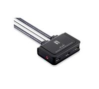 LevelOne KVM-0290 Commutateur KVM 2 Ports, HDMI, USB, Résolution 1920x1200, Câble 1.2m, Support Windows/Mac/Linux, Noir/Gris, Alimentation USB