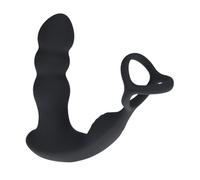 Levelz by Shots - Levelz - Stimulateur de prostate en silicone avec double télécommande vibrante et tête rotative avec anneau pénien et boule - Noir