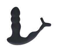 Levelz by Shots - Levelz - Stimulateur de prostate en silicone avec double télécommande vibrante et tête rotative avec anneau pénien et boule - Noir