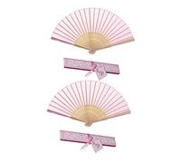 Levemolo 2 Pièces Éventail Pliant Chinois Classique Délicat avec Boîte Éventail Décoratif Rose pour Mariage et Fête Lot pour Femmes