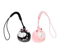 Levemolo 2 Pièces Fortune Cat Bell Pendants avec Corde Suspendue Décoration Extérieure pour Jardin et Balcon Accessoires Porte-clés et Sacs Design Japonais Chanceux Rose Noir