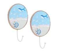 Levemolo 2 Pièces Hand-painted Mediterranean Wall Hooks Round Nautical Iron Hangers For Keys Towels Coats Rustic Coastal Home Decor For Kitchen Bedroom Beach House