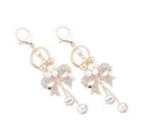 Levemolo 2 pièces Porte-clés Nœud en Alliage de Zinc avec Breloques Strass et Perles pour Femmes Accessoires Sacs à Main et Porte-clés Créatifs Lot de Blanc 2 pcs