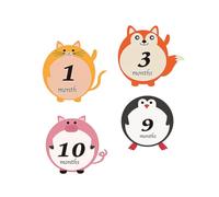 Levemolo Autocollants Mensuels Bébé Animaux Mignons 12pcs en Pvc pour Photos et Décorations Fête D'anniversaire Bébé Design Cartoon Coloré