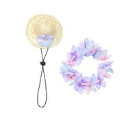 Levemolo Chapeau pour Chien avec Guirlande Hawaïenne Accessoire Ajustable pour Petits Chiens et Protection Solaire et Style Décontracté pour Plage