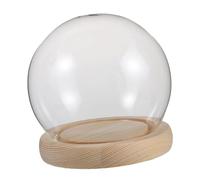 Levemolo Cloche Verre Ronde Transparente avec Socle Bois Décoratif pour Fleurs Éternelles et Figurines Argile Protection Antidérapante pour Décoration de Bureau