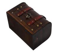 Levemolo Coffre au Trésor Bois Vintage Marron Foncé Serrure, Petit Coffre de Pirate Décoratif Multifonction pour Rangement Bijoux et Objets Précieux, Boîte de Rangement Sécurisée