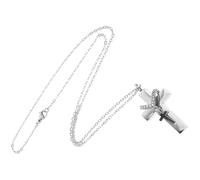 Levemolo Collier Urne pour Animaux en Acier Inoxydable Pendentif Croix Argenté Chaîne Ajustable Bijou Commémoratif pour Cendres de Chien et Chat Collier Souvenir Funéraire pour Animaux