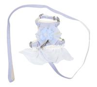 Levemolo Harnais et Laisse pour Chat M Bleu à Fleurs en Tulle Doux Ensemble Réglable Anti-Fugue pour Chatons 3-5 Kg Licol Confortable et Respirant pour Sorties Extérieures et Petits