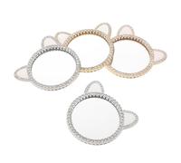 Levemolo Joli miroir de poche pour enfants 4pièces Oreilles de lapin compact avec strass pour téléphone pour maquillage et vérification beauté