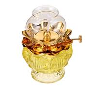 Levemolo Lampe à Huile Bouddha en Verre de Lotus Coupe-Vent Jaune Lampe Vintage Décorative Intérieure Lanterne de Secours Réglable pour Éclairage D’Appoint et Décoration Spirituelle