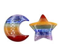 Levemolo Lot de 2 Ornements en Pierre Naturelle Agate Forme Lune et Étoile, Décoration Intérieure pour Maison et Bureau, Accessoires Décoratifs en Cristal Multicolore, Ambiance Festive