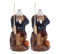 Levemolo Lot de 2 Statues de pêcheur Assis, Accessoires de bonsaï Chinois Vintage, Ornement de Table de Sable, Micro Sculpture de Jardin féérique pour Aquarium et Terrarium