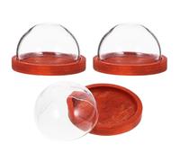 Levemolo Lot de 3 Petites Cloches de Présentation en Verre Transparent 30 MM avec Base en Bois Couleur Café Foncé Support Décoratif pour Micro-Paysages Plantes et Objets d'Exposition