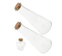 Levemolo Lot de 3 Set de Bouteilles à Vœux pour Cérémonie de Sable Mariage en Verre Transparent Bouchons en Liège, 2 Flacons Coniques 1 Petite Bouteille Cœur, Ornement Décoratif DIY,