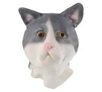 Levemolo Masque de Chat en Latex Réaliste Blanc, Couvre-chef Intégral Ajustable pour Adulte, Masque D'halloween et Mascarade, Accessoire Cosplay Amusant pour Fête et Déguisement
