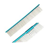 Levemolo Peigne Chien Inox Professionnel Bleu pour Toilettage et Élimination Puces Dents Arrondies Douces et Taches Lacrymales